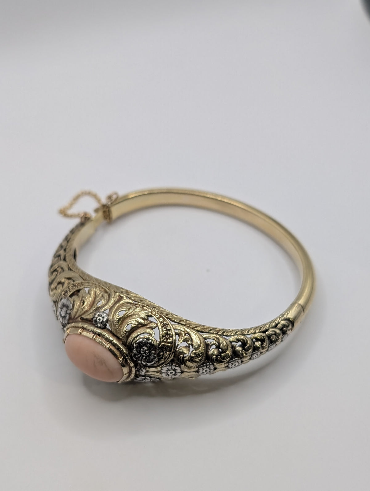 Bracelet Belle Époque or et argent avec corail rose circa 1900