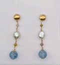 Boucles d'Oreilles Pendantes , Or Jaune 18 carats et pierres fines