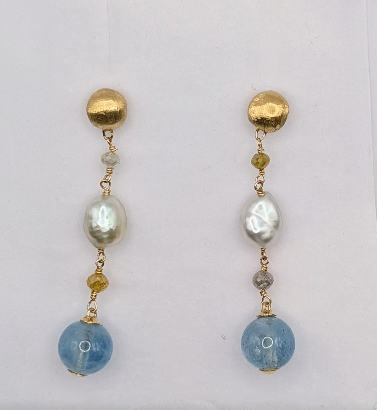 Boucles d'Oreilles Pendantes , Or Jaune 18 carats et pierres fines
