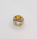 Bague Dôme Saphir Jaune et Pavage Diamants, Or 18 carats