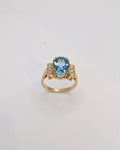 Bague Aigue-Marine et Diamants, Or Jaune 18 carats