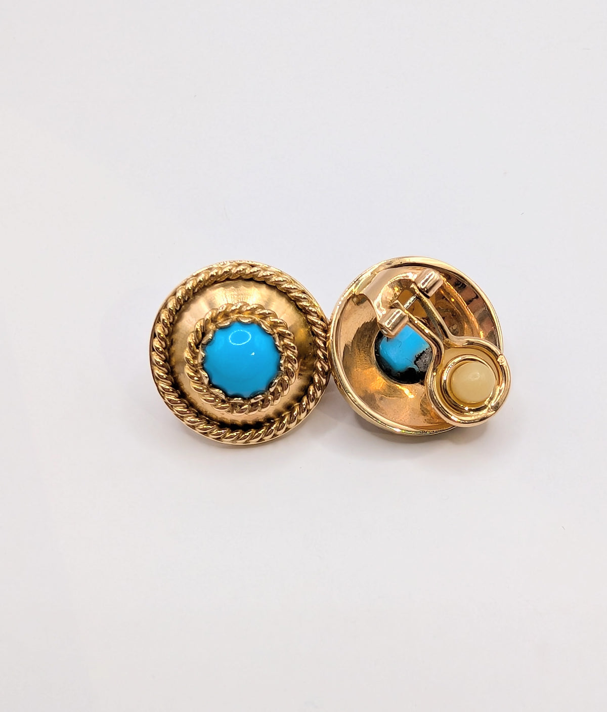 Clips d'Oreilles Vintage en Or Jaune 18k et Turquoises