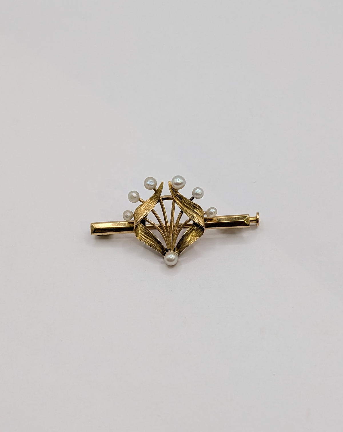 Broche Barrette Art Nouveau en Or Jaune et Perles Fines