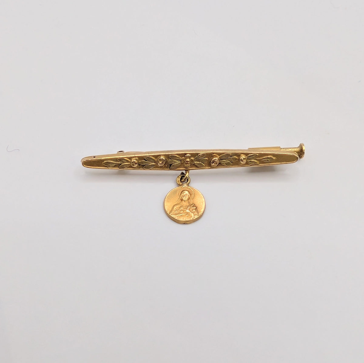 Broche Épingle de Baptême en Or Jaune et Médaille Sainte Thérèse