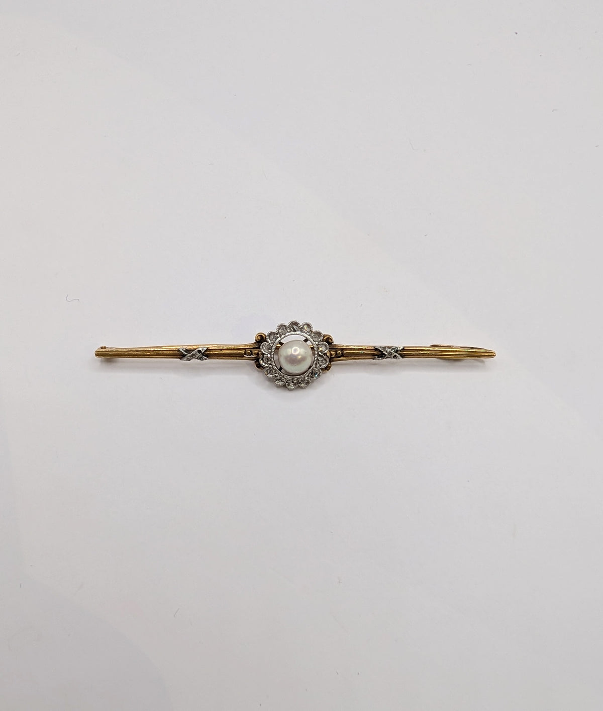 Broche Barrette Belle Époque en Or, Perle et Diamants