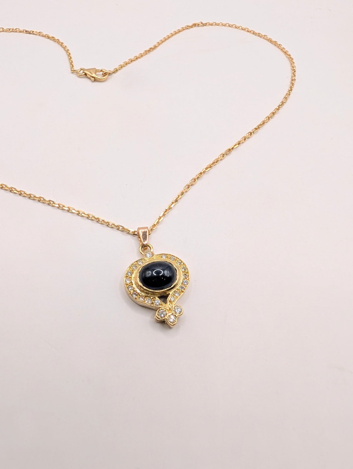 Collier Or 18k Saphir cabochon et Diamants