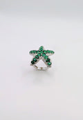 Bague étoile de mer en or blanc 18k, Emeraudes et Diamants